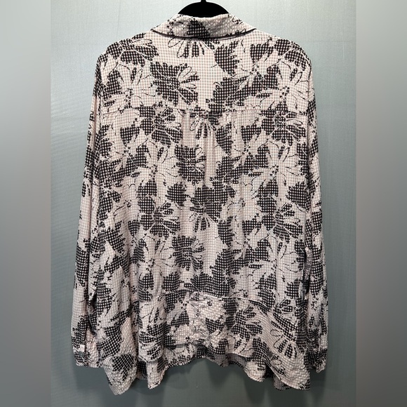 Cut Loose Pink Black Floral Gingham Lagenlook Boho Button Up Top Tunic Sz L USA - Picture 3 of 8